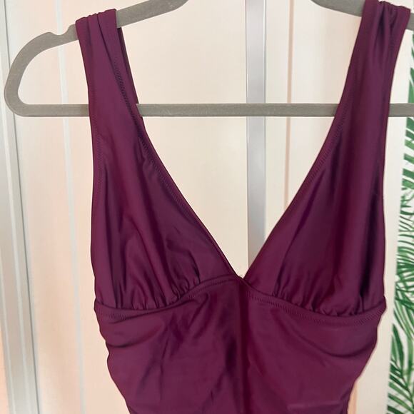 J Crew Burgundy Plunging Neckline One Piece Size 8 NWT - Picture 3 of 8
